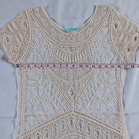 Maurices Womens Sheer Crochet Lace Mesh Tunic Top Cream Natural Size S - Picture 9 of 11